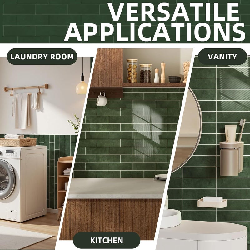 Tilingview 30 PCS Peel and Stick Backsplash Tile for Kitchen/Bathroom/Living Room, 3"x 9" Self-Adhesive Subway Tile for Backsplash, Handmade Imitation Glazed Tiles(Glossy Dark Olive Green) - Image 4